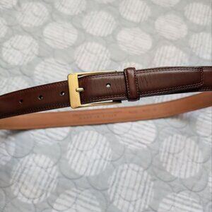 Men`s Brown Leather Belt Full Grain Size 34 Made in Italy Solid Brass Buckle